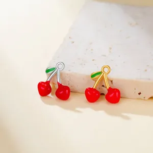Stainless steel cherry pendant DIY fruit charm for handmade necklace earrings jewelry making.