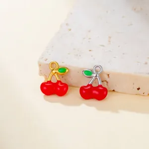 Stainless steel cherry charms DIY jewelry pendants for handmade necklaces earrings making.