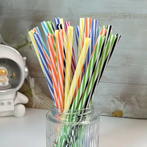 Reusable colorful plastic striped drinking straws straight hard design for daily drinks use