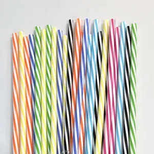 Reusable 19.5cm PP plastic striped straight drinking straws colorful party supplies