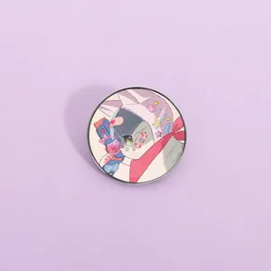 Spilla in metallo con gatto anime carino, badge di cartone animato per zaino vestiti.