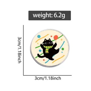 Süße schwarze Katze Metall Brosche Anstecknadel mit Ballon Design für Kleidung Tasche.