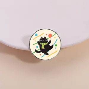 Niedliche Cartoon schwarze Katze Metall Broschen Detailansicht Emaille Handwerk Abzeichen