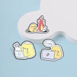 Leuke programmer kuiken geëmailleerde speld set, grappige metalen broche voor kleding