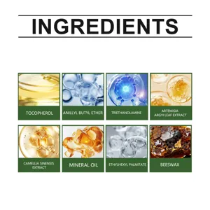 Infographie détaillée des ingrédients avec extrait de thé vert et formules botaniques.