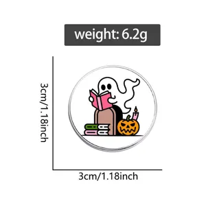 Cute Halloween ghost reading book enamel pin cartoon metal badge backpack accessories