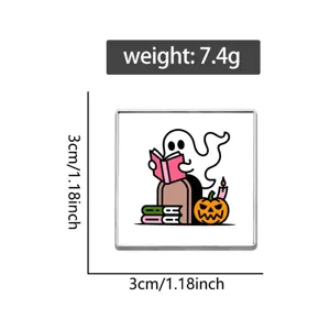 Cute ghost reading book enamel pin halloween pumpkin badge spooky metal brooch for clothing