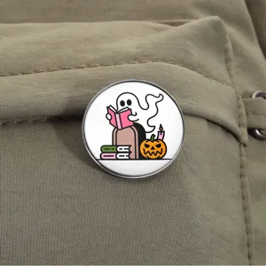 Cute ghost reading book enamel pin Halloween pumpkin backpack badge metal accessory