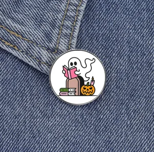 Cute reading ghost enamel pin Halloween pumpkin cartoon brooch metal backpack accessory