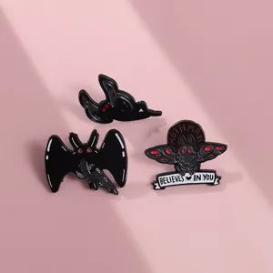 Σετ καρφιτσών εμαγιέ Mothman, χαριτωμένες γοτθικές καρφίτσες νυχτερίδας για σακίδια.