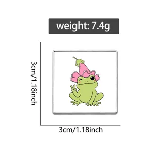 Cute cartoon flower wizard hat frog metal brooch, 3cm size and 7.4g weight, stylish pin badge.