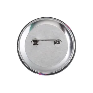 Metal pin badge back detail, durable metal safety clasp, perfect for custom backpacks and clothes.