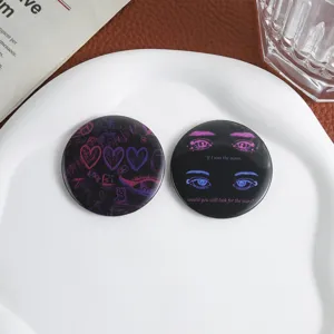 Round tinplate badge set with punk pink purple art, gothic style decorative brooch pin for bags.