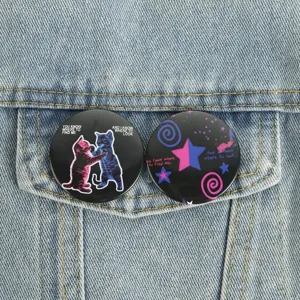 Retro punk rock style metal badge brooch pin featuring cute cat and starry night design.