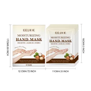 Eelhoe moisturizing hand mask infused with shea butter, jojoba oil and vitamin E for smooth skin.