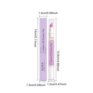Detailed dimension view of the cuticle oil pen and box, showing precise sizes and 2ml capacity.