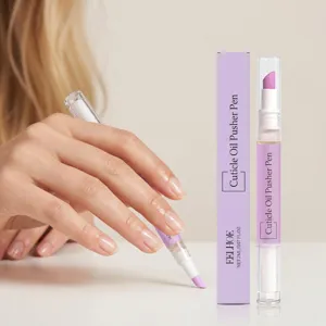 Detailed view of EELHOE cuticle oil pusher pen with purple packaging for nail care.