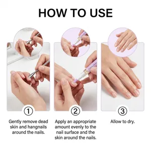 Guide d'utilisation étape par étape pour stylo huile cuticules et soin des ongles.