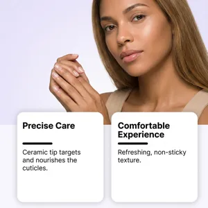 Stylo soin des cuticules Nymixa avec embout en céramique pour un soin précis et agréable.