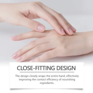 Detailed view of hand mask application showing smooth texture and close-fitting design.