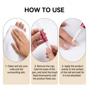 Gedetailleerde handleiding voor het aanbrengen van de nagelverzorgingspen voor gezonde nagels.