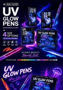 Dual-Tip UV Glow Body Paint Markers Neon Party Makeup Pens Set of Multi Colors