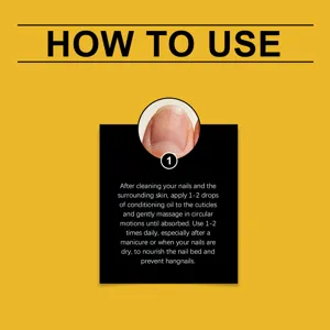 Nail care conditioning oil usage guide instruction detail image for healthy cuticle and nail bed.