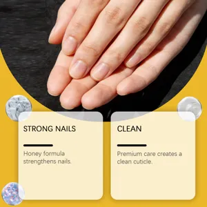Detailed nail care essence application view showing clean, strong nails and cuticle treatment.