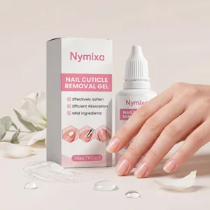 Nymixa nail cuticle removal gel with nourishing formula for gentle hand nail care details.