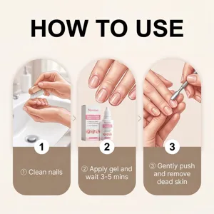 Nymixa nail cuticle removal gel 50ml, gentle formula for soft nails and easy dead skin care.