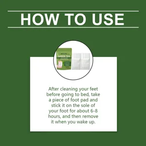 Vue detaillee d'utilisation des patchs de pieds au thé vert Laniska, soin relaxant.