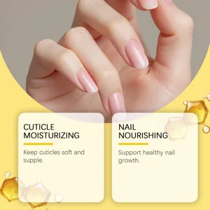 Nagelvoedende nagelriemolie detailopname met gezonde en glanzende roze nagels goed.