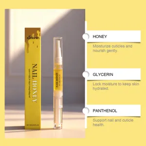 XIMONTH Nagelhoning Olie Detailweergave toont nagelriem pen verpakking en ingrediënten.