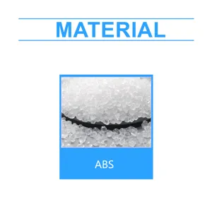 ABS plastic material detail view showing white translucent granules for durable parts manufacturing.