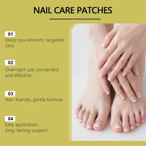 Nail care patches detail view showing deep nourishment and gentle smoothing formula benefits.