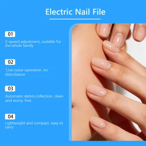 Electric nail file for home use, 3-speed quiet trimming, auto debris collection compact.