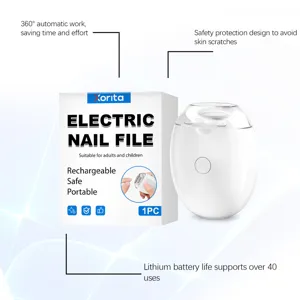 Close-up detail view of the electric nail file, highlighting compact design and features.