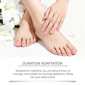 Detailed view of nail care application on fingers and toes with natural glossy finish.