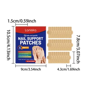 Detailed view of Laniska nail support patches set, 32 pieces with clear dimensions.