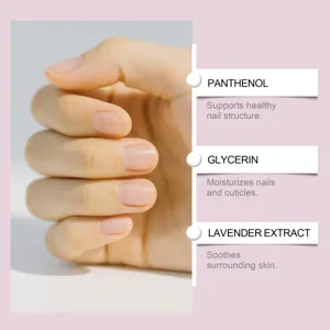 Gedetailleerd overzicht van gezonde nagels met ingrediënten van nagelverzorgingsolie.
