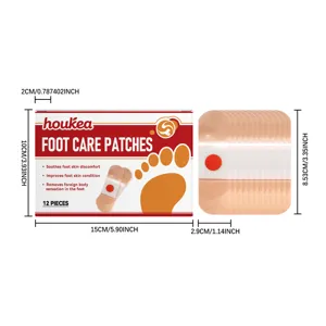 HOUKEA foot care patches box and product layout with clear dimension specifications.