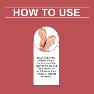 Foot care patch usage instruction graphic for soothing and comfortable foot skin care.