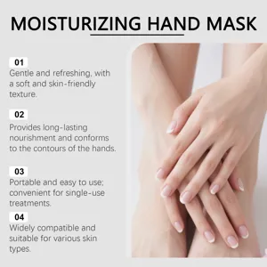 Detail view of moisturizing hand mask featuring gentle, nourishing and portable hand care.