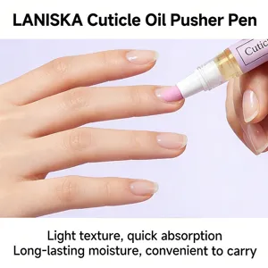 Detailed view of the cuticle oil pen nourishing fingernails with smooth and quick application.