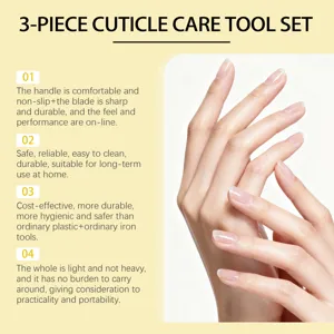 Detailed close-up view of the 3-piece cuticle care tool set highlighting key features.