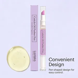 Close-up detail of the cuticle oil pen showing its portable pen-shaped design and lavender essence.