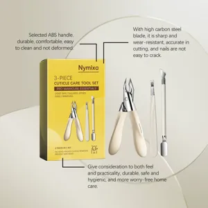 3-Piece Cuticle Care Tool Set with ABS Handle and Carbon Steel Blade for Professional Manicure