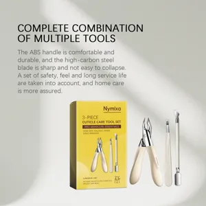 Nymixa 3-piece cuticle care tool set with ABS handle and sharp high-carbon steel blade.