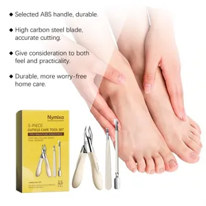 Nymixa 3-piece cuticle care tool set with ABS handle and high carbon steel blade for nails.