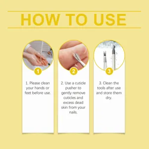 Professional nail cuticle pusher and cleaner tool set for gentle dead skin removal and care.